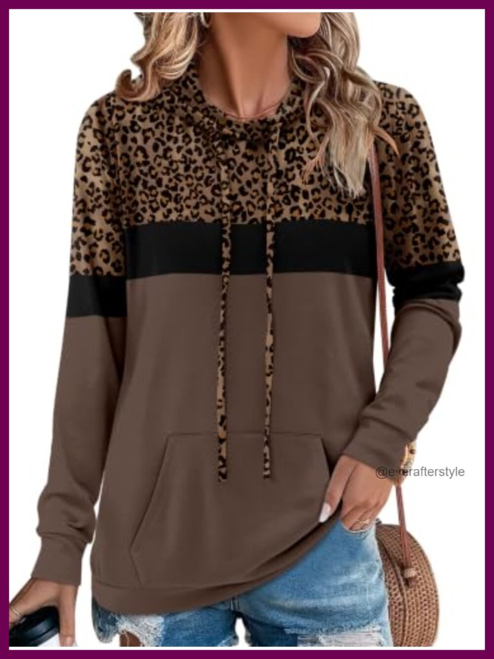 Women's Long Sleeve Pullover Hoodie with Kangaroo Pocket and Drawstring